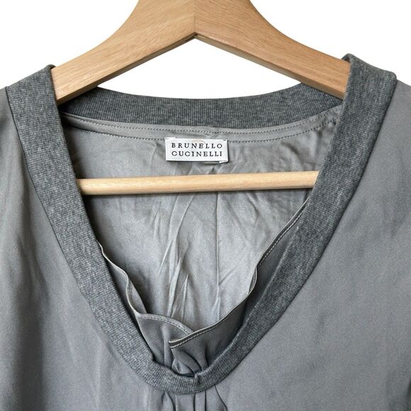 Brunello Cucinelli XL Silk Gray Sleeveless Blouse - Picture 5 of 12